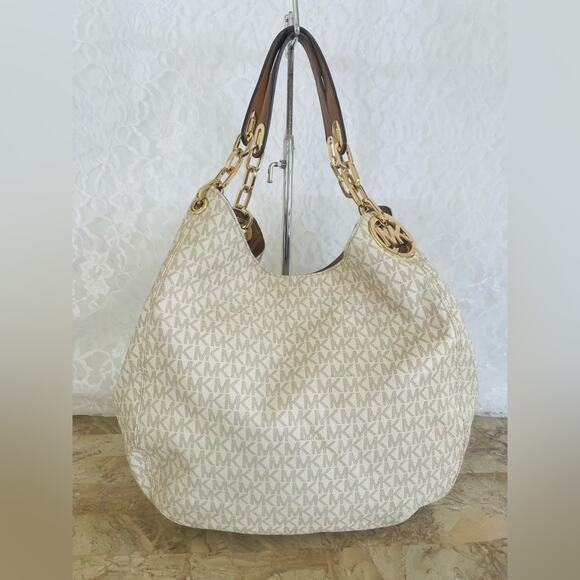 MICHAEL KORS Vanilla crossgrain leather hobo chain shoulder bag - Picture 1 of 9